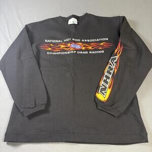 VTG National Hot Rod Association Flames Sleeve Sweatshirt Men's L Black 90s